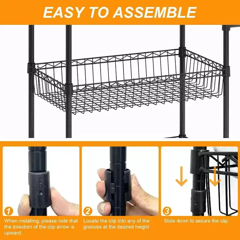 Chariot de rangement à roulettes 3 niveaux avec poignée et paniers ajustables, Desserte de cuisine avec roues métalliques, Étagère de rangement utilitaire