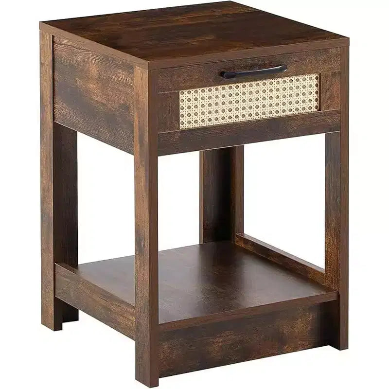 Table de chevet rustique en rotin avec tiroirs, table de nuit en bois pour chambres à coucher de style ferme ou modernes
