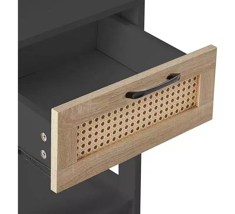 Table de chevet rustique en rotin avec tiroirs, table de nuit en bois pour chambres à coucher de style ferme ou modernes