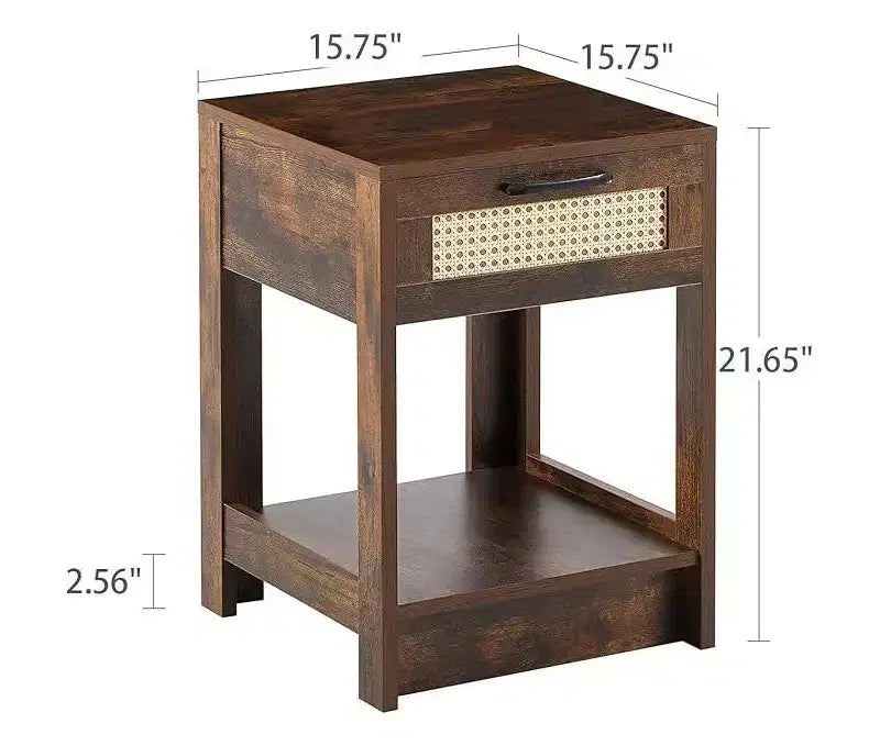 Table de chevet rustique en rotin avec tiroirs, table de nuit en bois pour chambres à coucher de style ferme ou modernes
