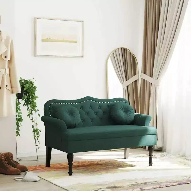 Banc rembourré avec coussins, velours vert foncé, 120,4 x 65 x 74,9 cm