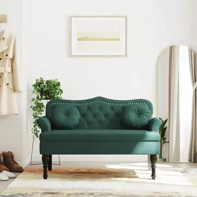Banc rembourré avec coussins, velours vert foncé, 120,4 x 65 x 74,9 cm