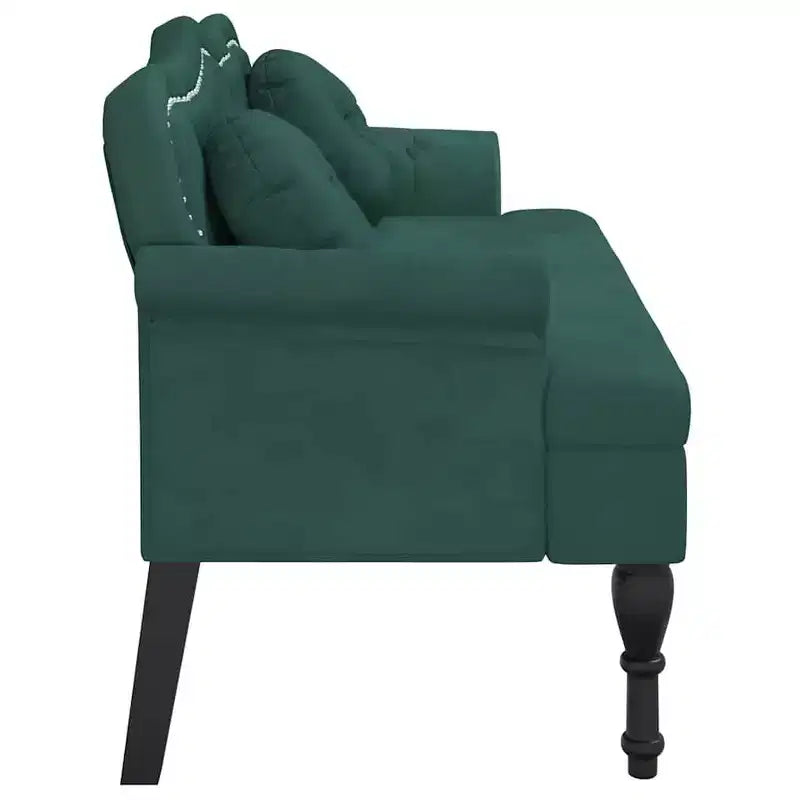 Banc rembourré avec coussins, velours vert foncé, 120,4 x 65 x 74,9 cm