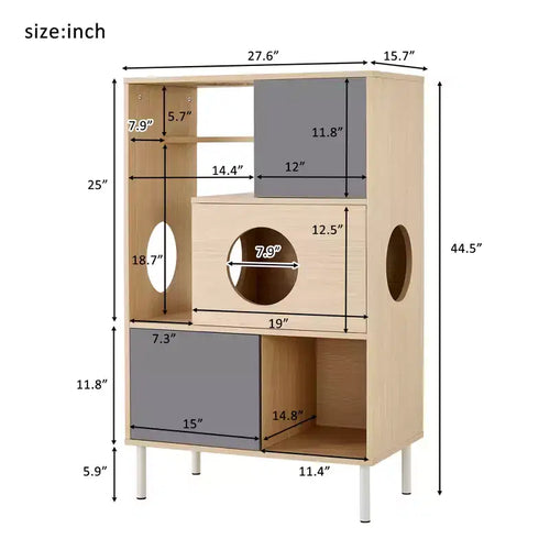 44.5 Grande Bibliothèque avec Rangement, Arbre à Chat Style Meuble, Tour Arbre à Chat Autonome, Bibliothèque Ouverte Multifonctionnelle pour la Maison