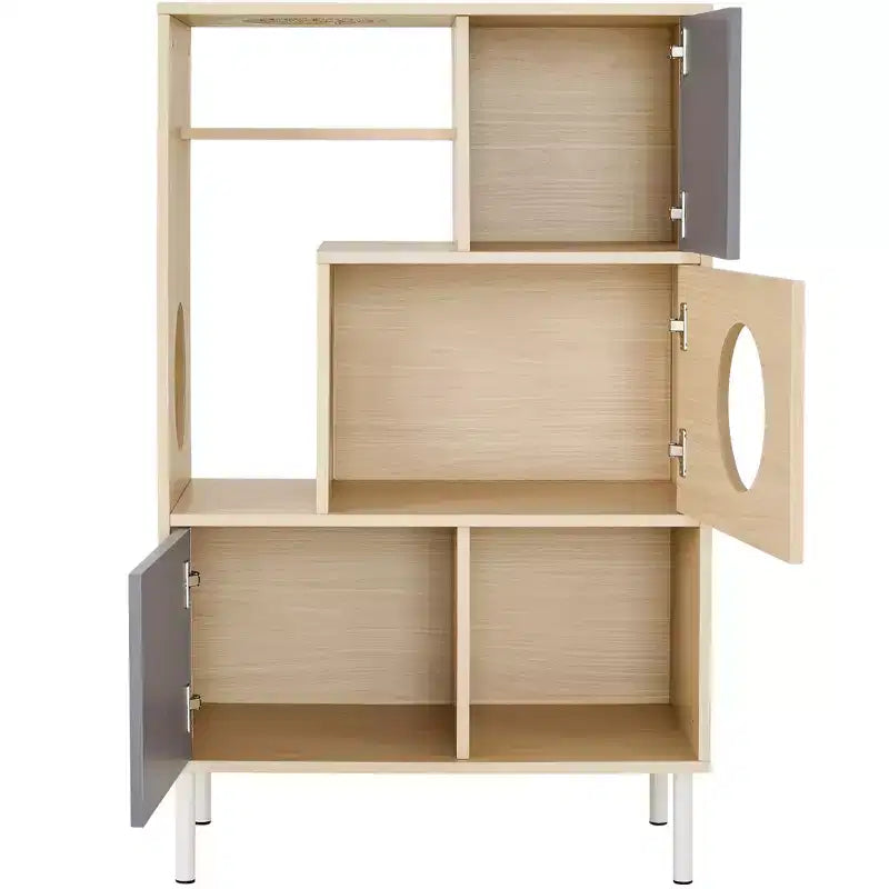 44.5 Grande Bibliothèque avec Rangement, Arbre à Chat Style Meuble, Tour Arbre à Chat Autonome, Bibliothèque Ouverte Multifonctionnelle pour la Maison