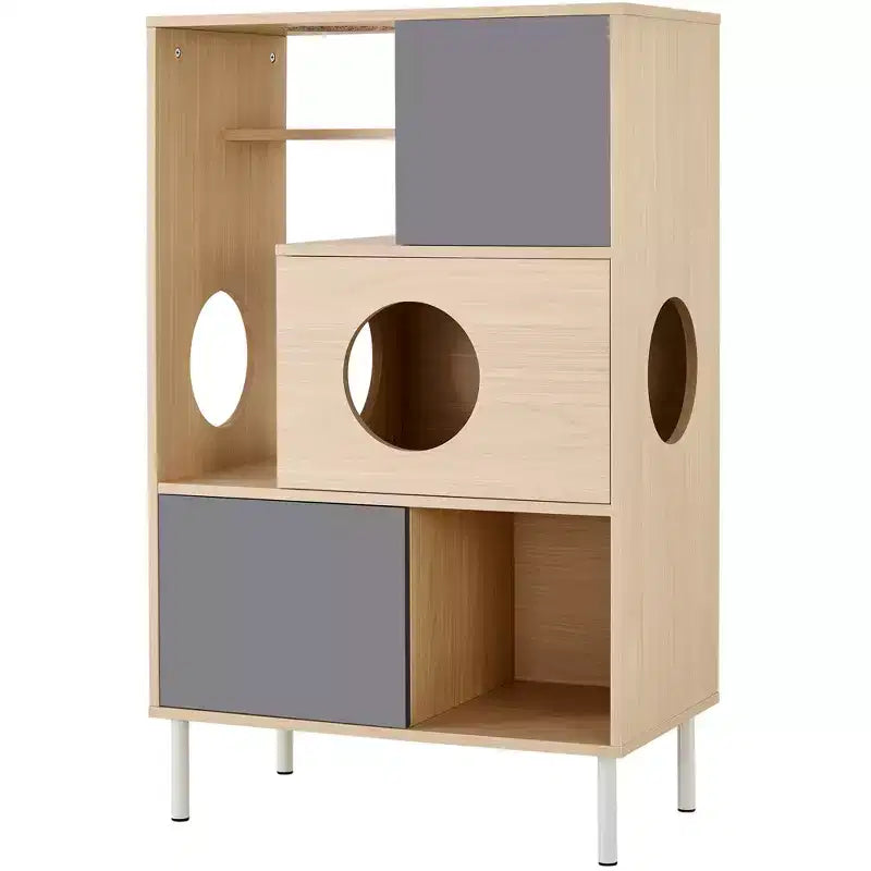 44.5 Grande Bibliothèque avec Rangement, Arbre à Chat Style Meuble, Tour Arbre à Chat Autonome, Bibliothèque Ouverte Multifonctionnelle pour la Maison