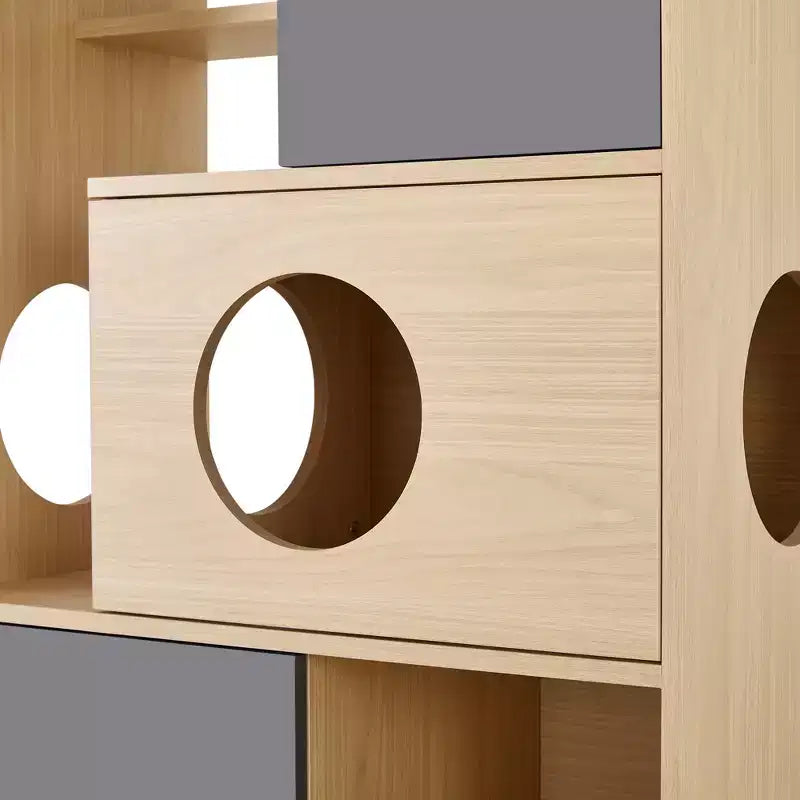 44.5 Grande Bibliothèque avec Rangement, Arbre à Chat Style Meuble, Tour Arbre à Chat Autonome, Bibliothèque Ouverte Multifonctionnelle pour la Maison