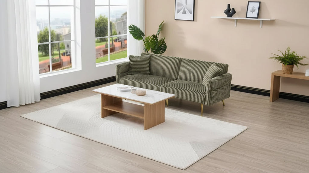 Canapé-lit double pliable en velours côtelé avec accoudoirs escamotables, idéal pour le salon et les petits espaces, vert
