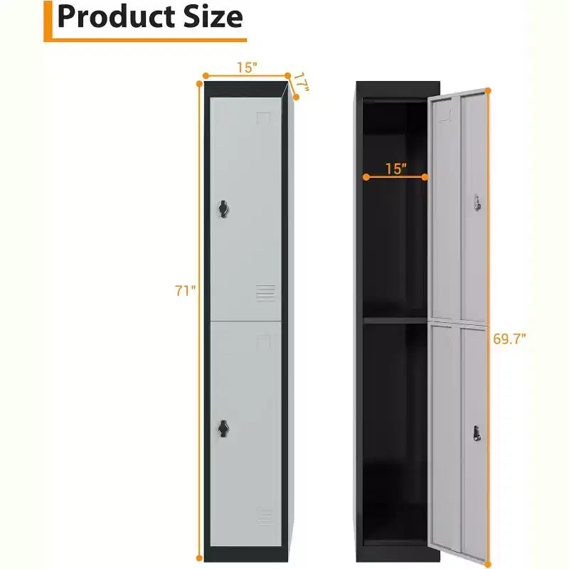Casier de rangement métallique de 183 cm avec étagères pour l'école, le bureau, la salle de sport, la maison et l'entrepôt, Gris+Noir