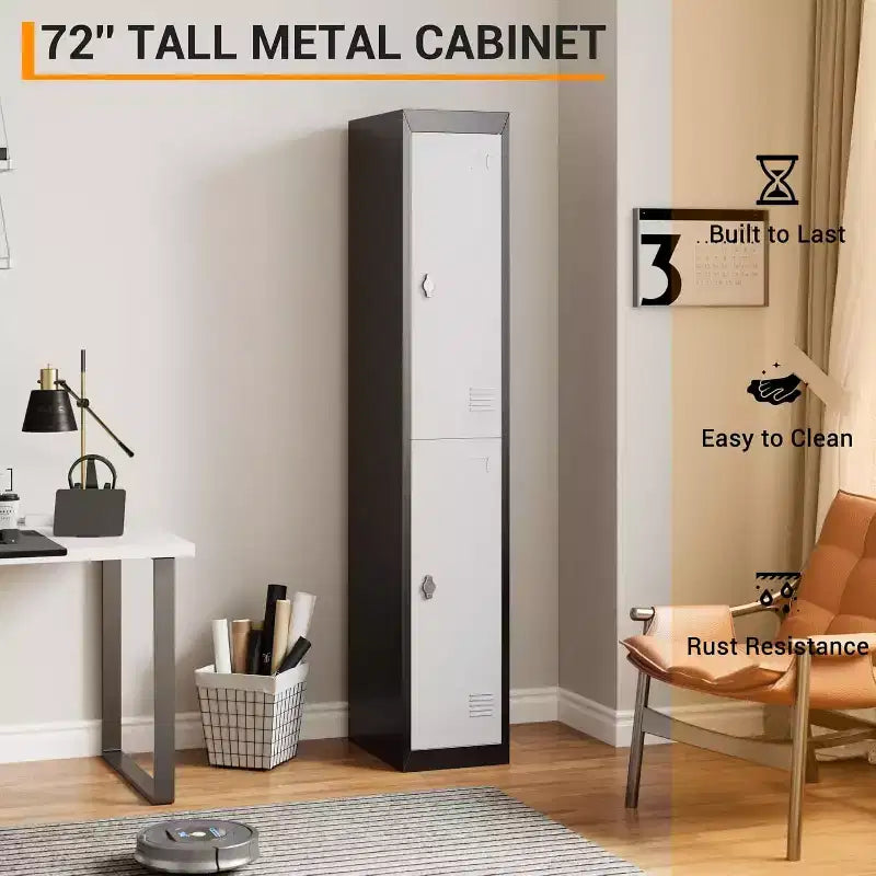 Casier de rangement métallique de 183 cm avec étagères pour l'école, le bureau, la salle de sport, la maison et l'entrepôt, Gris+Noir