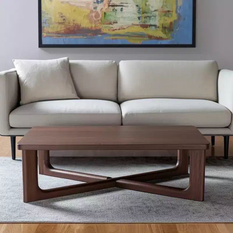 Table basse à pieds croisés en bois massif de noyer de 50 po