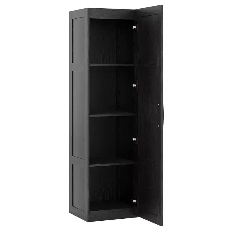 Meuble de rangement 4 niveaux avec porte, Armoire de salle de bain autoportante pour petits espaces, Noir/Naturel/Blanc