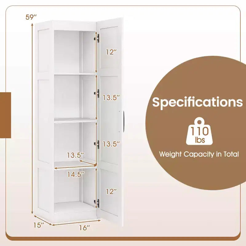 Meuble de rangement 4 niveaux avec porte, Armoire de salle de bain autoportante pour petits espaces, Noir/Naturel/Blanc