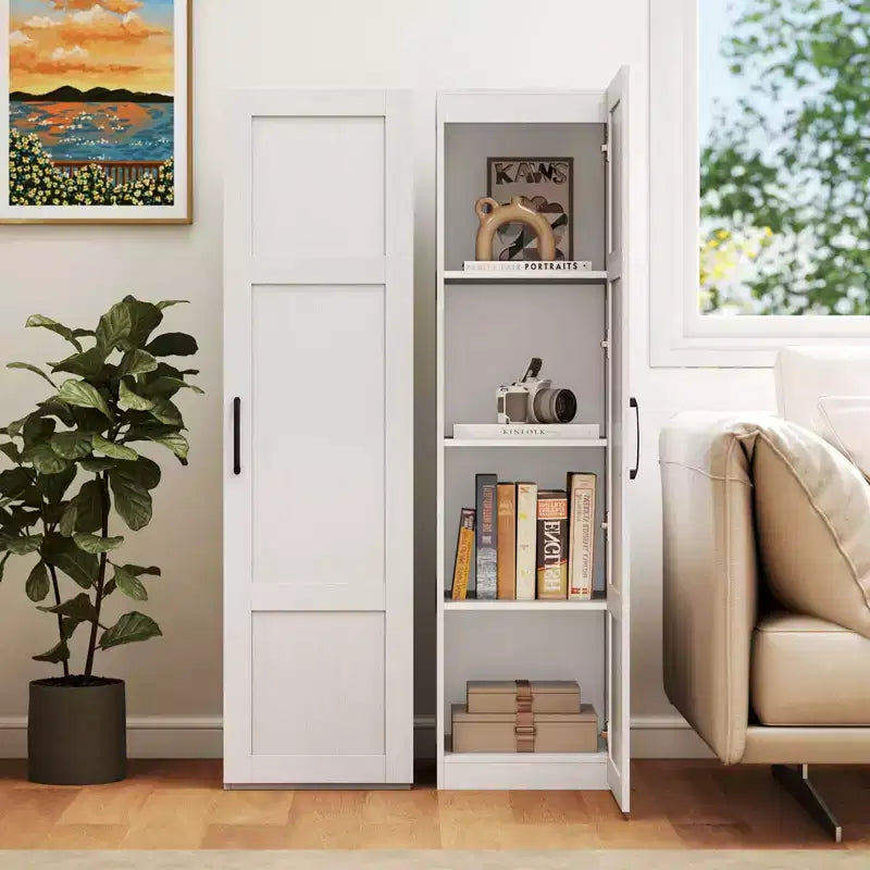 Meuble de rangement 4 niveaux avec porte, Armoire de salle de bain autoportante pour petits espaces, Noir/Naturel/Blanc