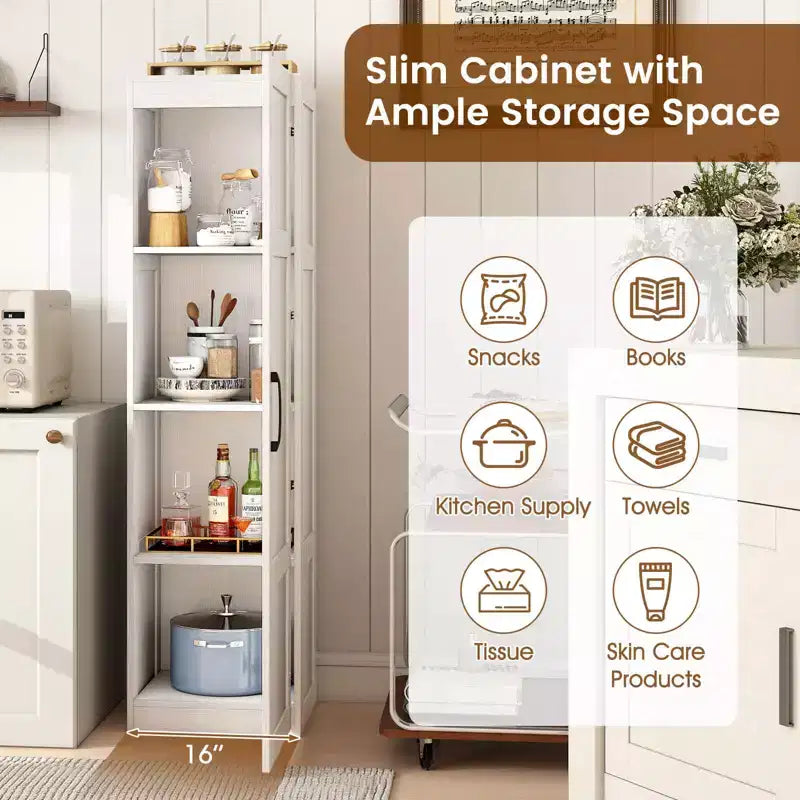 Meuble de rangement 4 niveaux avec porte, Armoire de salle de bain autoportante pour petits espaces, Noir/Naturel/Blanc