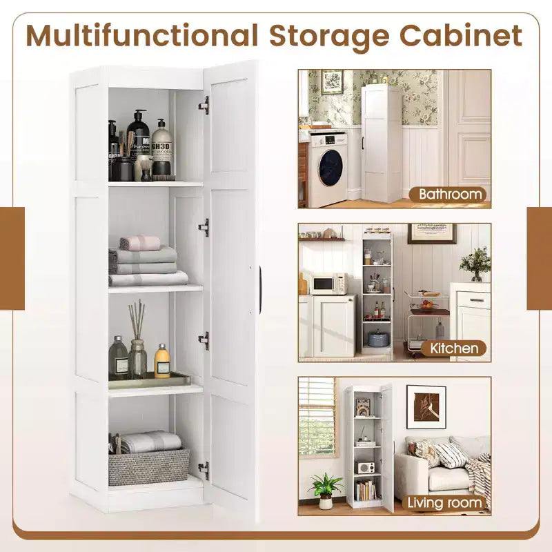 Meuble de rangement 4 niveaux avec porte, Armoire de salle de bain autoportante pour petits espaces, Noir/Naturel/Blanc