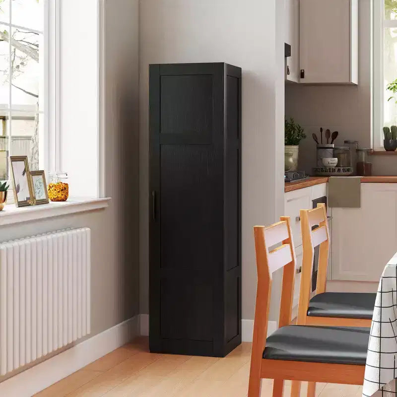 Meuble de rangement 4 niveaux avec porte, Armoire de salle de bain autoportante pour petits espaces, Noir/Naturel/Blanc