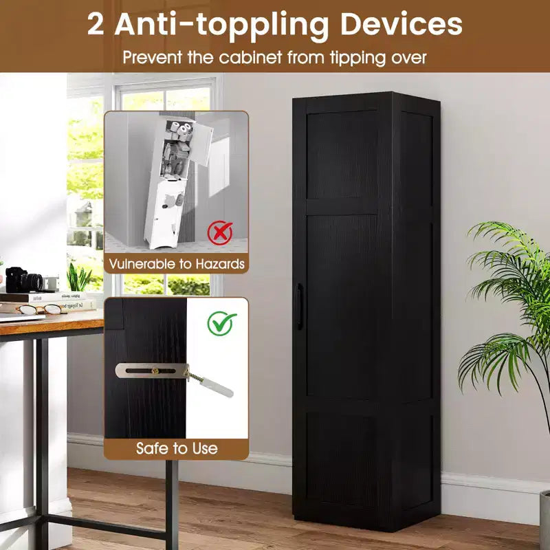 Meuble de rangement 4 niveaux avec porte, Armoire de salle de bain autoportante pour petits espaces, Noir/Naturel/Blanc
