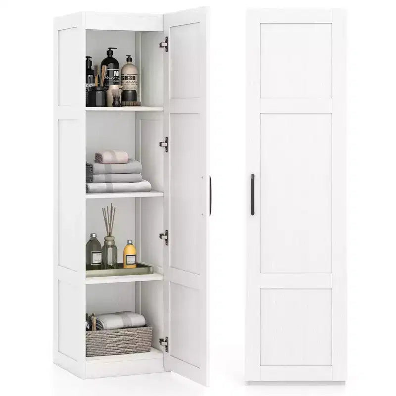 Meuble de rangement 4 niveaux avec porte, Armoire de salle de bain autoportante pour petits espaces, Noir/Naturel/Blanc