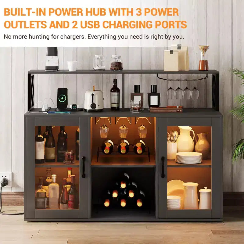 Buffet de bar à café avec rangement et éclairage LED