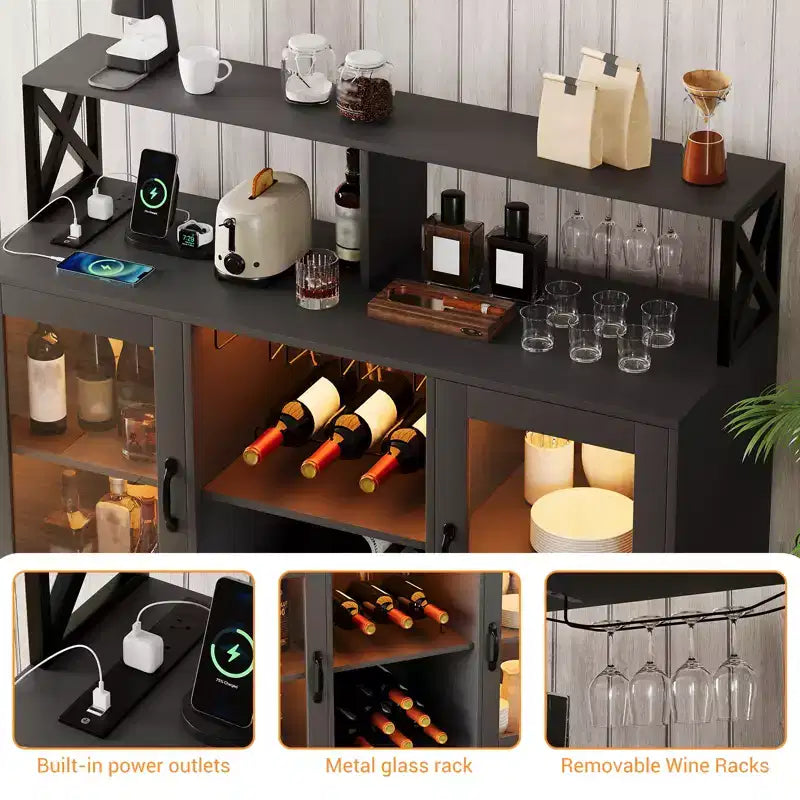 Buffet de bar à café avec rangement et éclairage LED