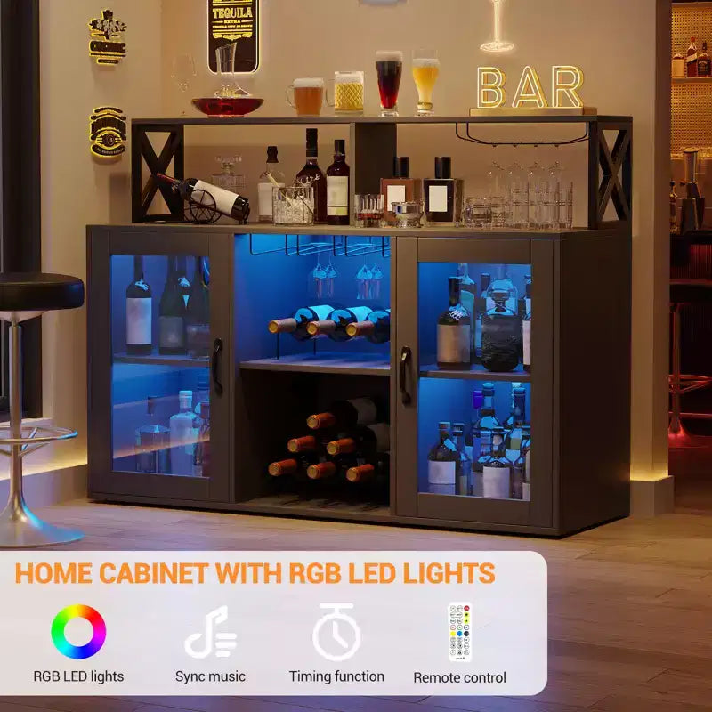Buffet de bar à café avec rangement et éclairage LED