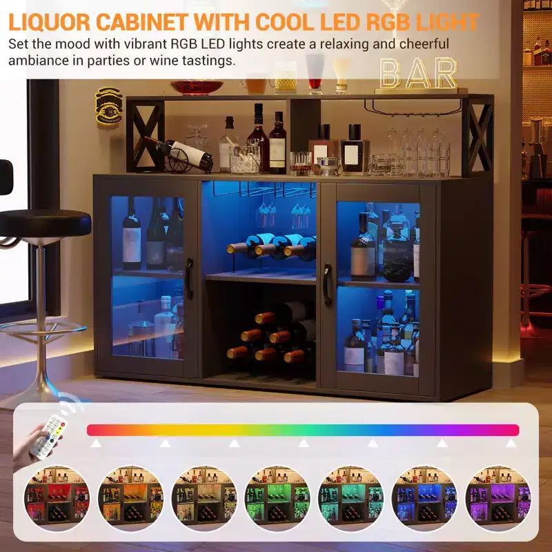 Buffet de bar à café avec rangement et éclairage LED
