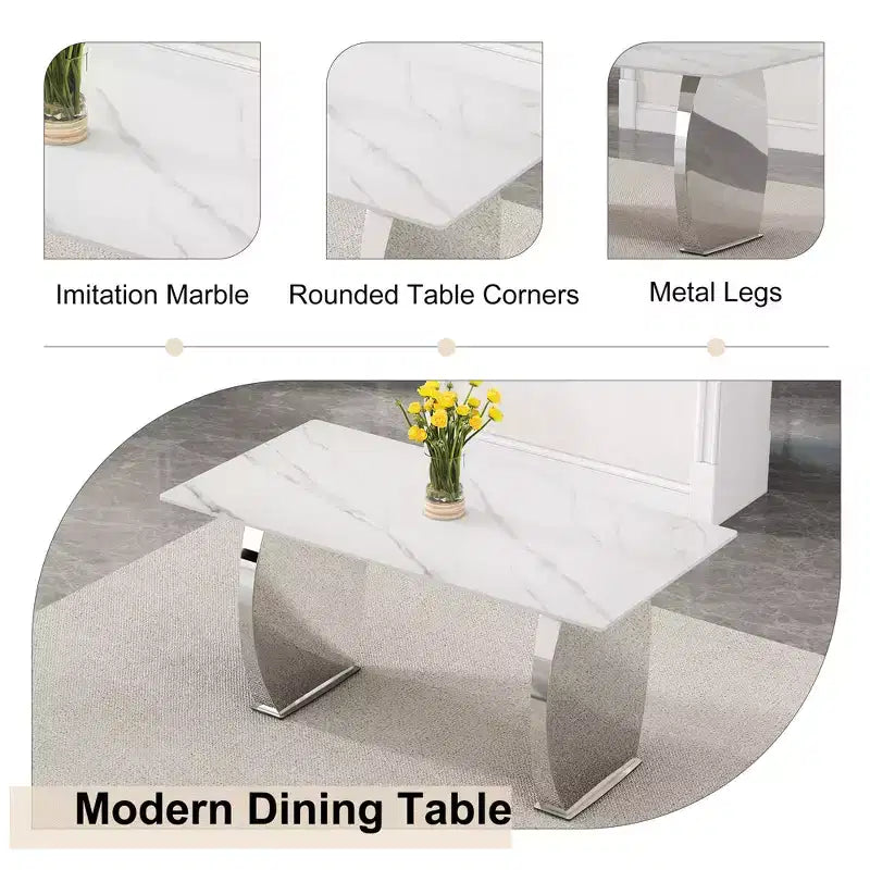Table de salle à manger rectangulaire avec plateau en motif de pierre, table de cuisine pour salle à manger, salon, bureau