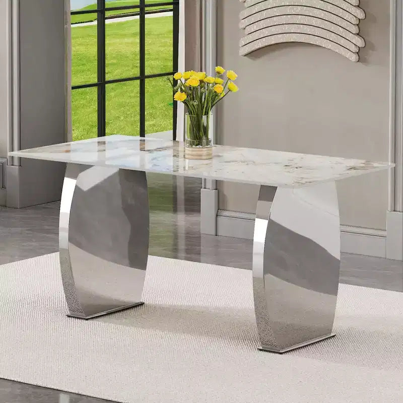 Table de salle à manger rectangulaire avec plateau en motif de pierre, table de cuisine pour salle à manger, salon, bureau