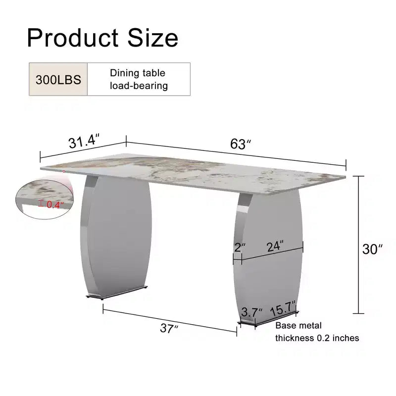 Table de salle à manger rectangulaire avec plateau en motif de pierre, table de cuisine pour salle à manger, salon, bureau
