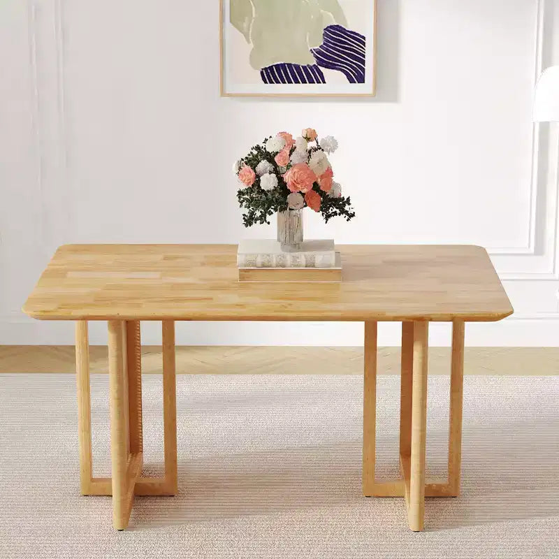 Table à manger rétro en bois avec design en rotin synthétique pour salle à manger, salon, bureau