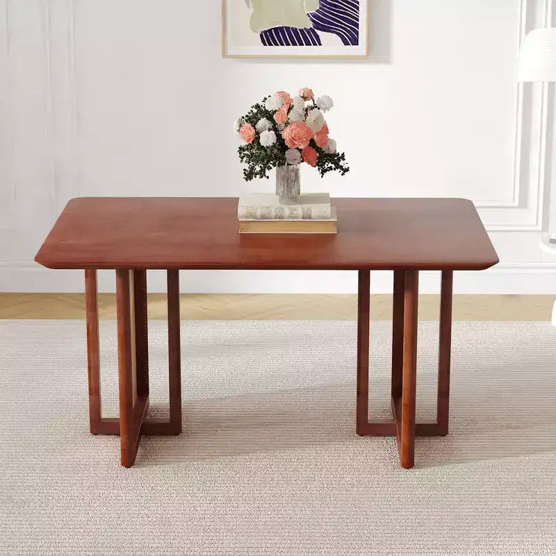 Table à manger rétro en bois avec design en rotin synthétique pour salle à manger, salon, bureau