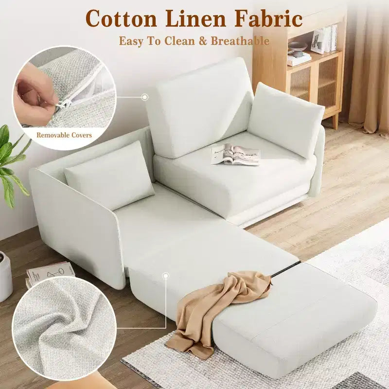 Canapé-lit queen size de 168 cm, canapé-lit queen size avec tissu lin 360G et oreillers, adapté au salon