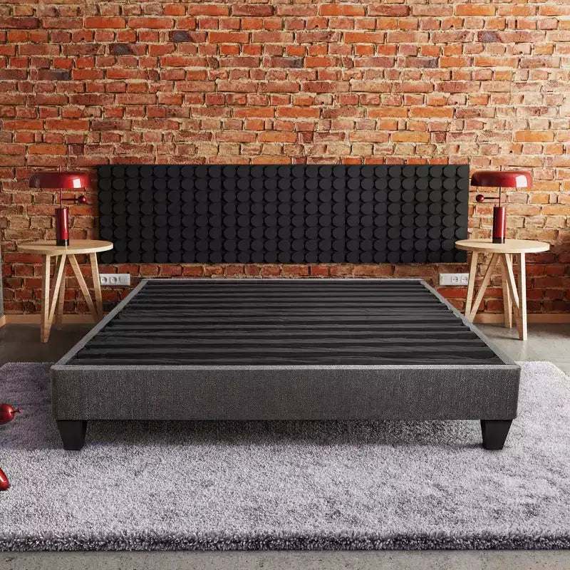 Base de lit plateforme rembourrée gris foncé