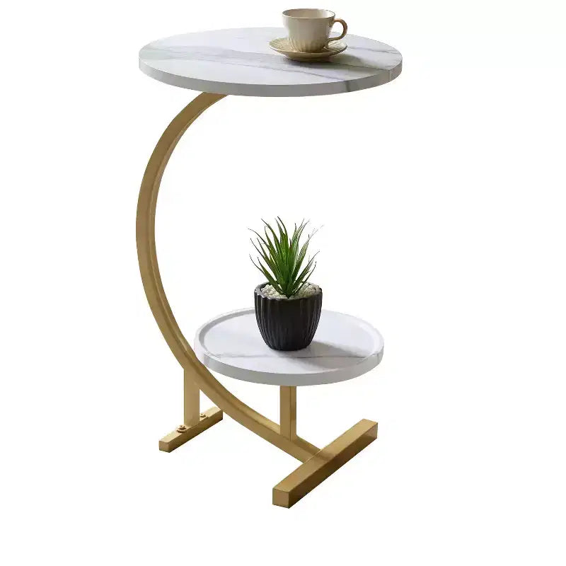 Table d'appoint ovale moderne, table d'appoint en faux marbre à deux étagères, petite table d'appoint pour le salon ou la chambre à coucher