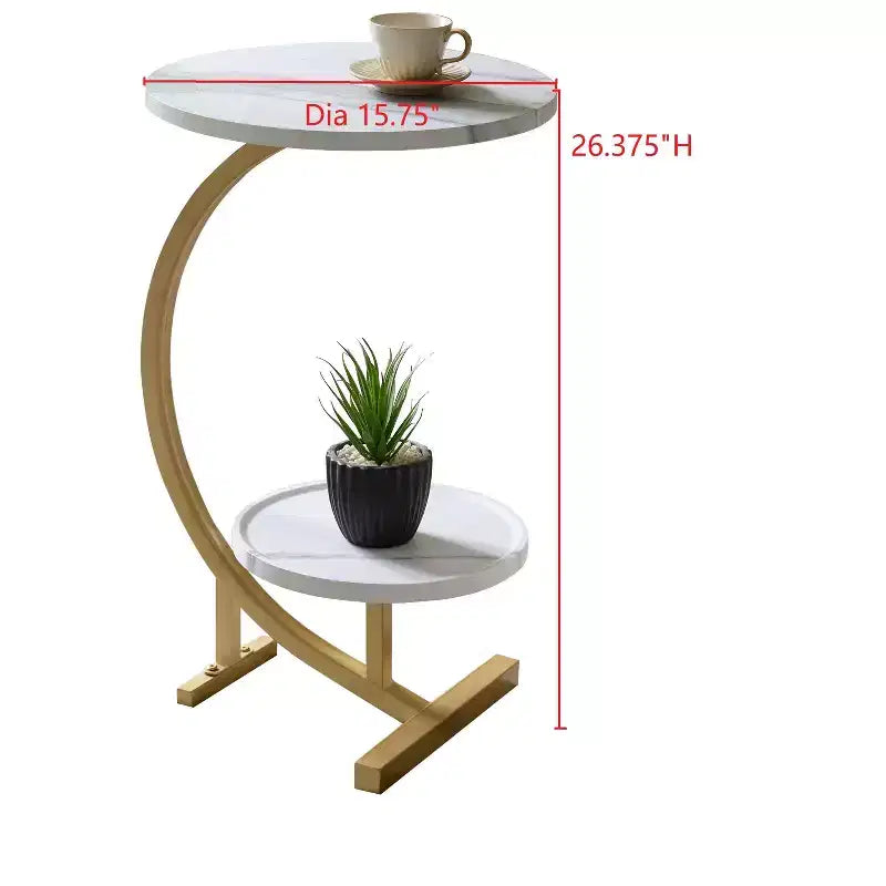 Table d'appoint ovale moderne, table d'appoint en faux marbre à deux étagères, petite table d'appoint pour le salon ou la chambre à coucher