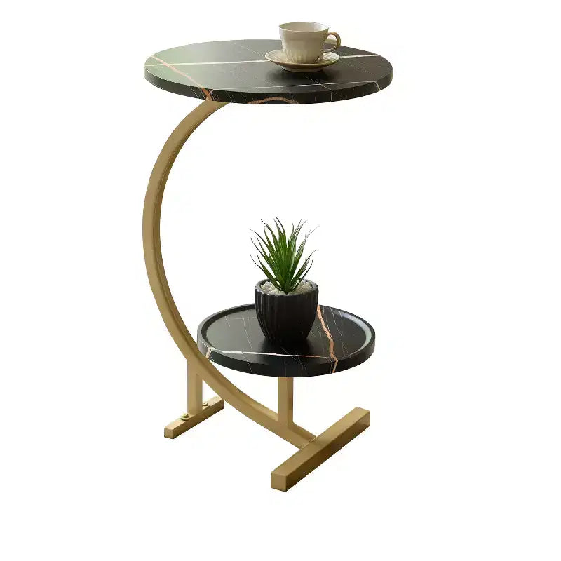 Table d'appoint ovale moderne, table d'appoint en faux marbre à deux étagères, petite table d'appoint pour le salon ou la chambre à coucher
