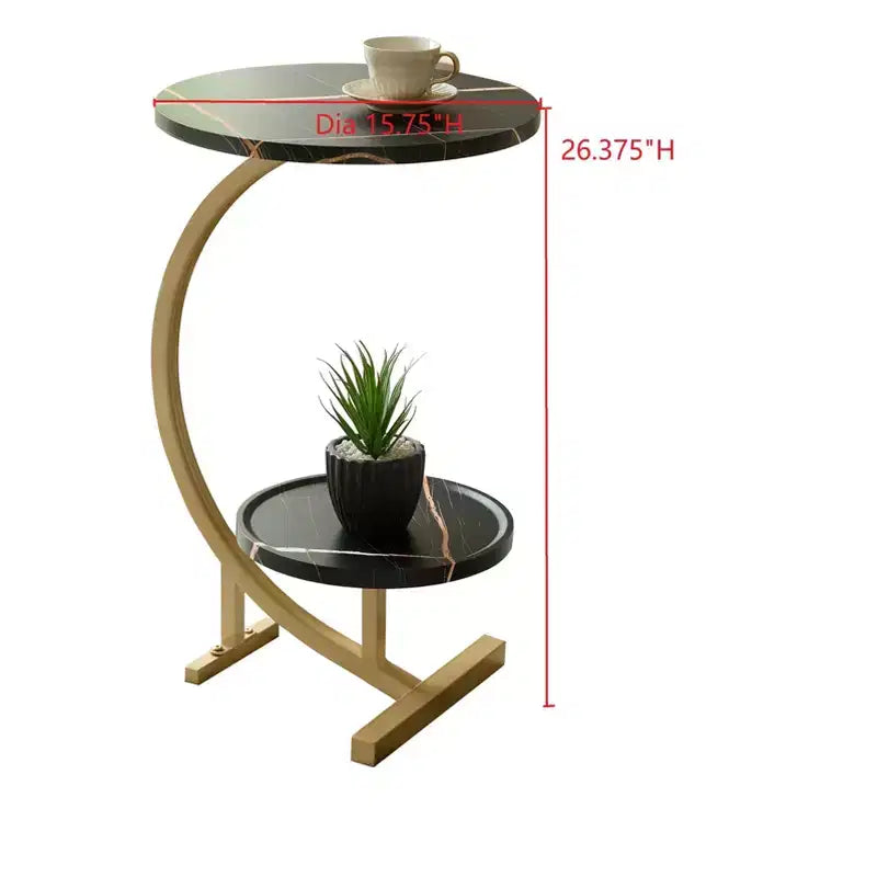 Table d'appoint ovale moderne, table d'appoint en faux marbre à deux étagères, petite table d'appoint pour le salon ou la chambre à coucher