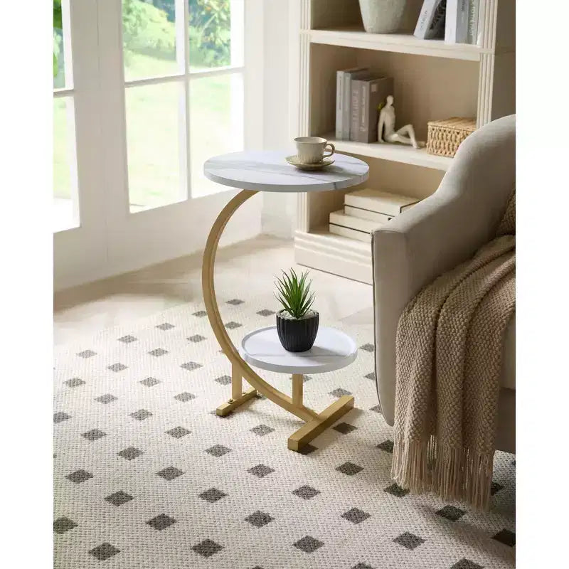 Table d'appoint ovale moderne, table d'appoint en faux marbre à deux étagères, petite table d'appoint pour le salon ou la chambre à coucher