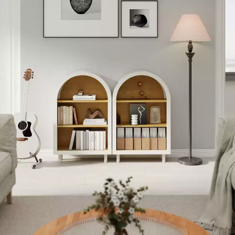 Bibliothèque de rangement moderne à 3 niveaux de 95 cm de haut avec arche