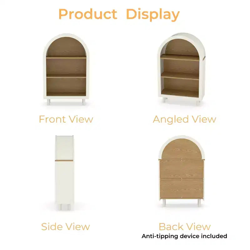 Bibliothèque de rangement moderne à 3 niveaux de 95 cm de haut avec arche