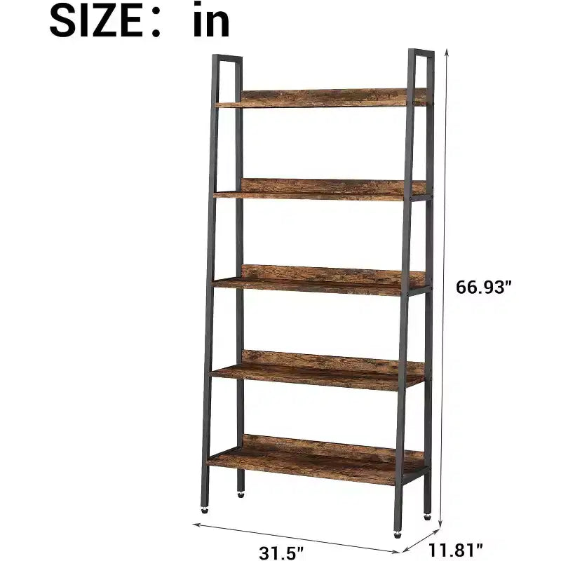 Étagère haute, bibliothèque à 5 niveaux avec étagères ouvertes, meuble de rangement en bois style ferme avec pieds réglables, organisateur d'étagères en métal pour chambre à coucher