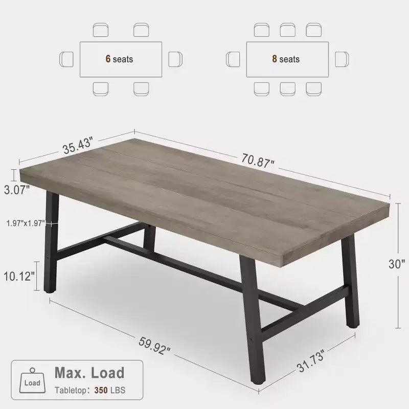 Table de salle à manger rectangulaire de 71 pouces avec pieds réglables