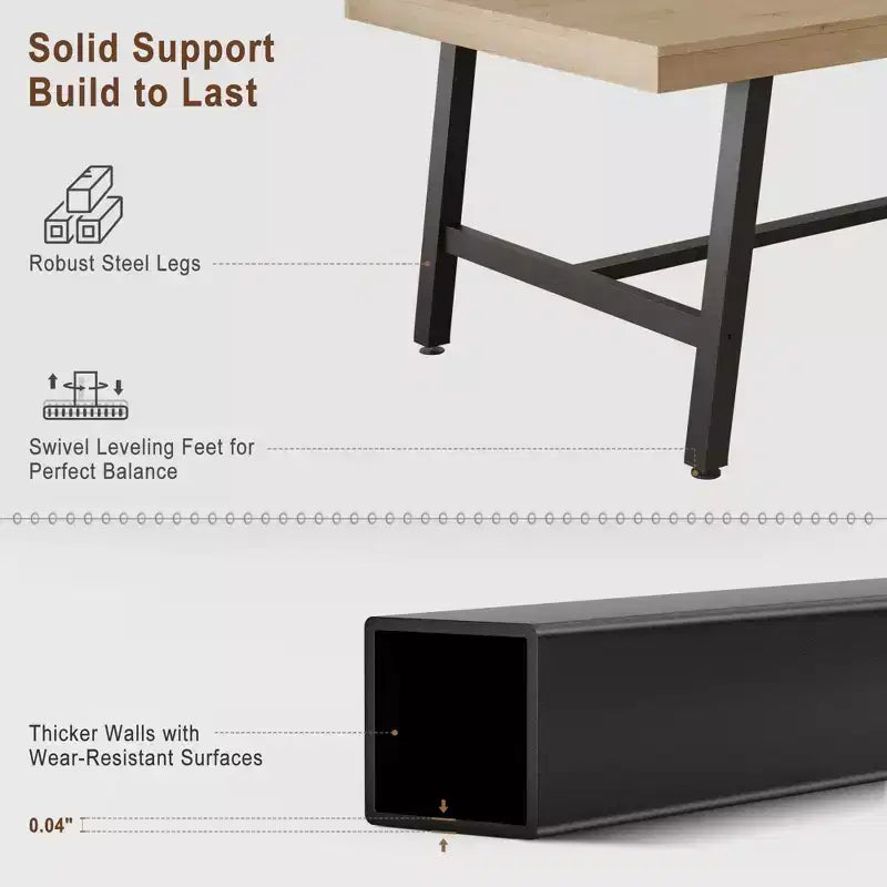 Table de salle à manger rectangulaire de 71 pouces avec pieds réglables