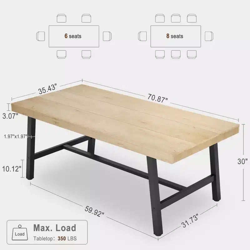 Table de salle à manger rectangulaire de 71 pouces avec pieds réglables