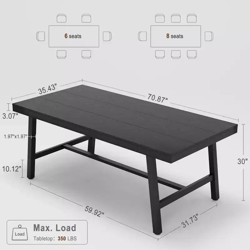 Table de salle à manger rectangulaire de 71 pouces avec pieds réglables