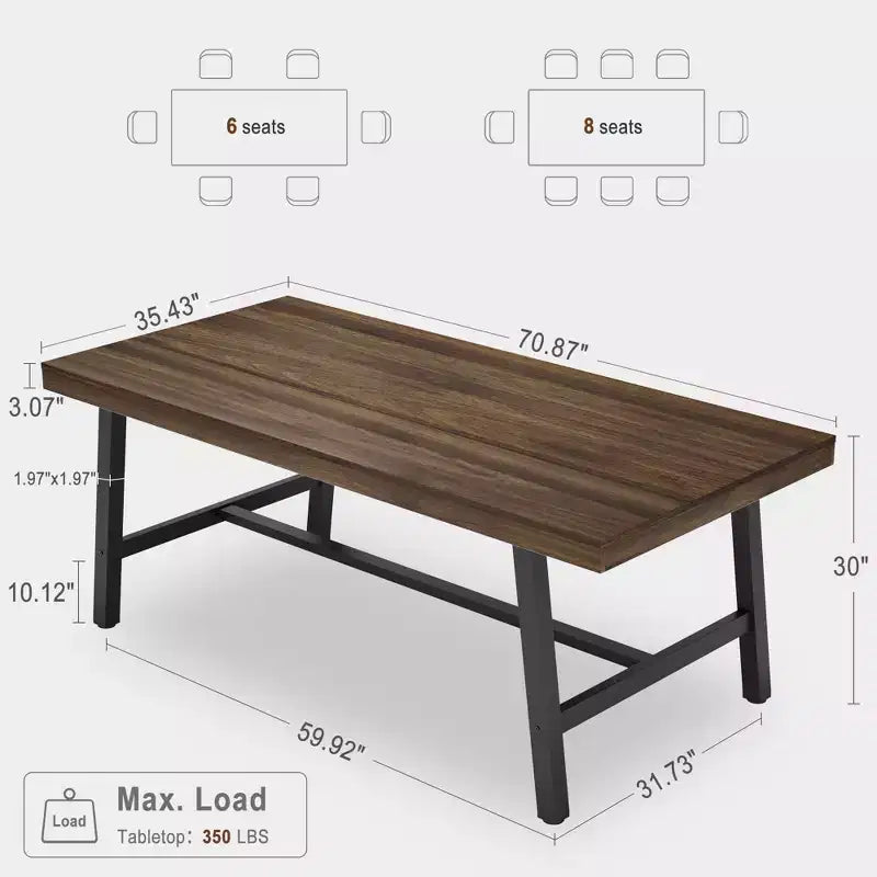 Table de salle à manger rectangulaire de 71 pouces avec pieds réglables