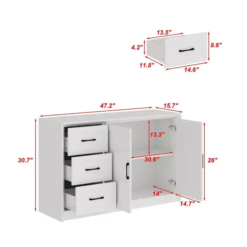 Meuble de Rangement/Buffet de Cuisine Effet Bois avec Dispositif Anti-Basculement, 3 Tiroirs + 2 Portes pour Cuisine ou Salon