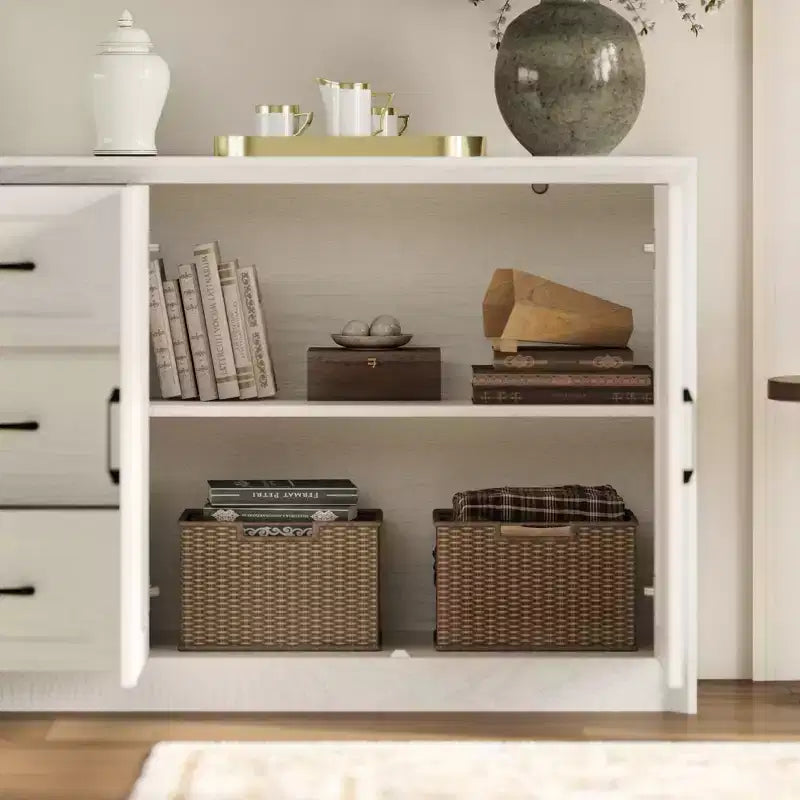 Meuble de Rangement/Buffet de Cuisine Effet Bois avec Dispositif Anti-Basculement, 3 Tiroirs + 2 Portes pour Cuisine ou Salon