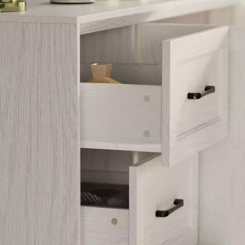 Meuble de Rangement/Buffet de Cuisine Effet Bois avec Dispositif Anti-Basculement, 3 Tiroirs + 2 Portes pour Cuisine ou Salon
